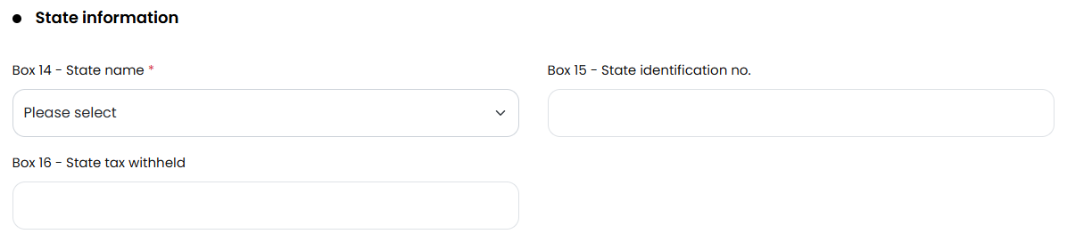 The State information section with fields for Box 14, Box 15, and Box 16.